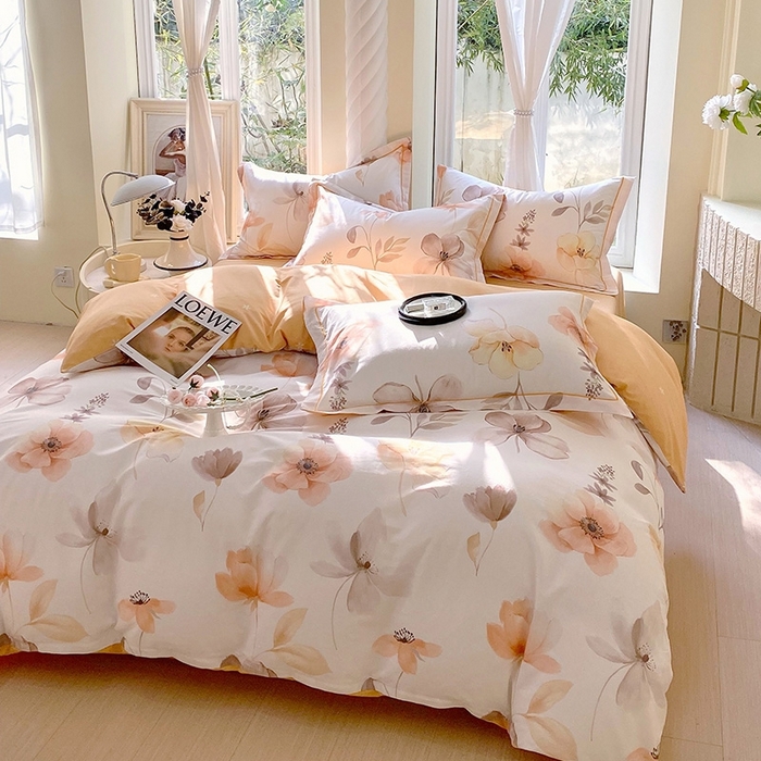 91家纺网 家纺一手货源 找家纺 梧桐树 2026新款高支密全棉纯棉印花四件套 A615山野漫漫-桔