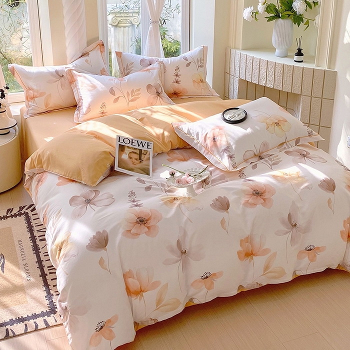 91家纺网 家纺一手货源 找家纺 梧桐树 2026新款高支密全棉纯棉印花四件套 A615山野漫漫-桔