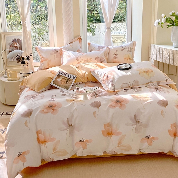 91家纺网 家纺一手货源 找家纺 梧桐树 2026新款高支密全棉纯棉印花四件套 A615山野漫漫-桔