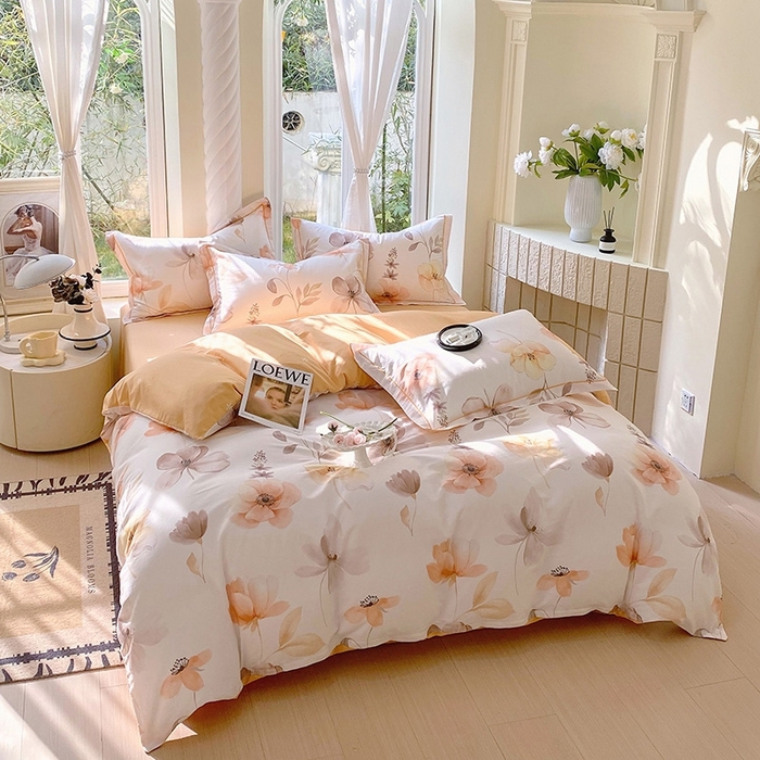 91家纺网 家纺一手货源 找家纺 梧桐树 2026新款高支密全棉纯棉印花四件套 A615山野漫漫-桔