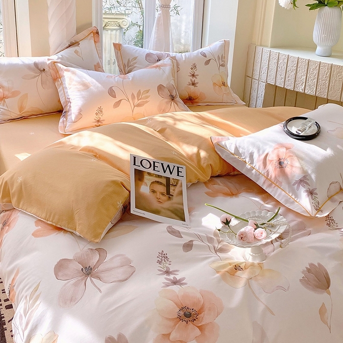 91家纺网 家纺一手货源 找家纺 梧桐树 2026新款高支密全棉纯棉印花四件套 A615山野漫漫-桔