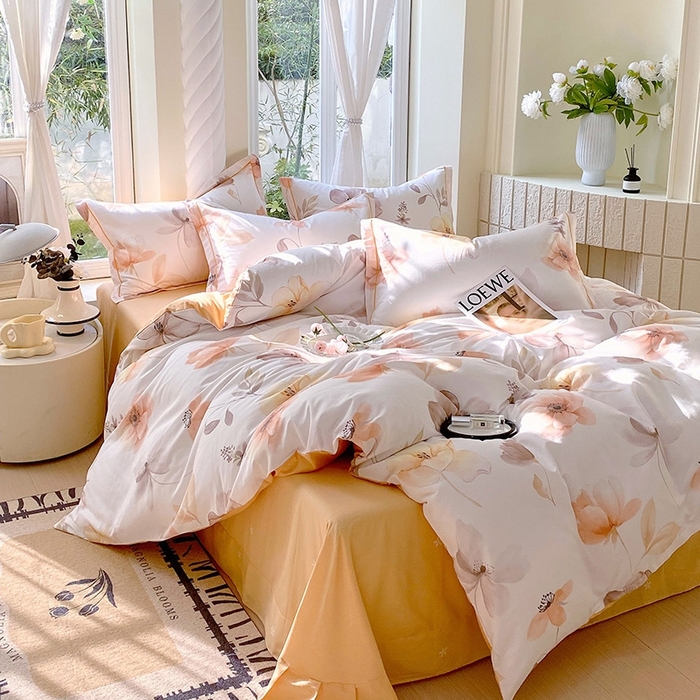 91家纺网 家纺一手货源 找家纺 梧桐树 2026新款高支密全棉纯棉印花四件套 A615山野漫漫-桔