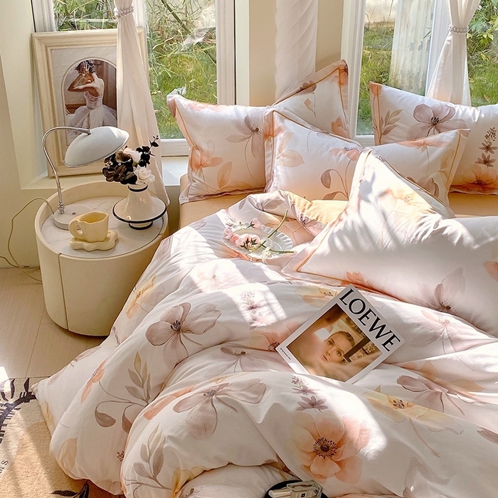 91家纺网 家纺一手货源 找家纺 梧桐树 2026新款高支密全棉纯棉印花四件套 A615山野漫漫-桔