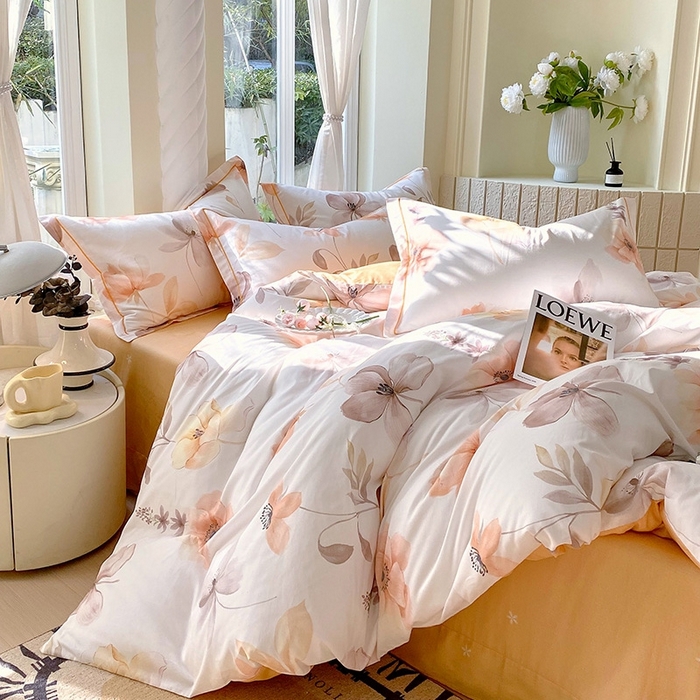 91家纺网 家纺一手货源 找家纺 梧桐树 2026新款高支密全棉纯棉印花四件套 A615山野漫漫-桔