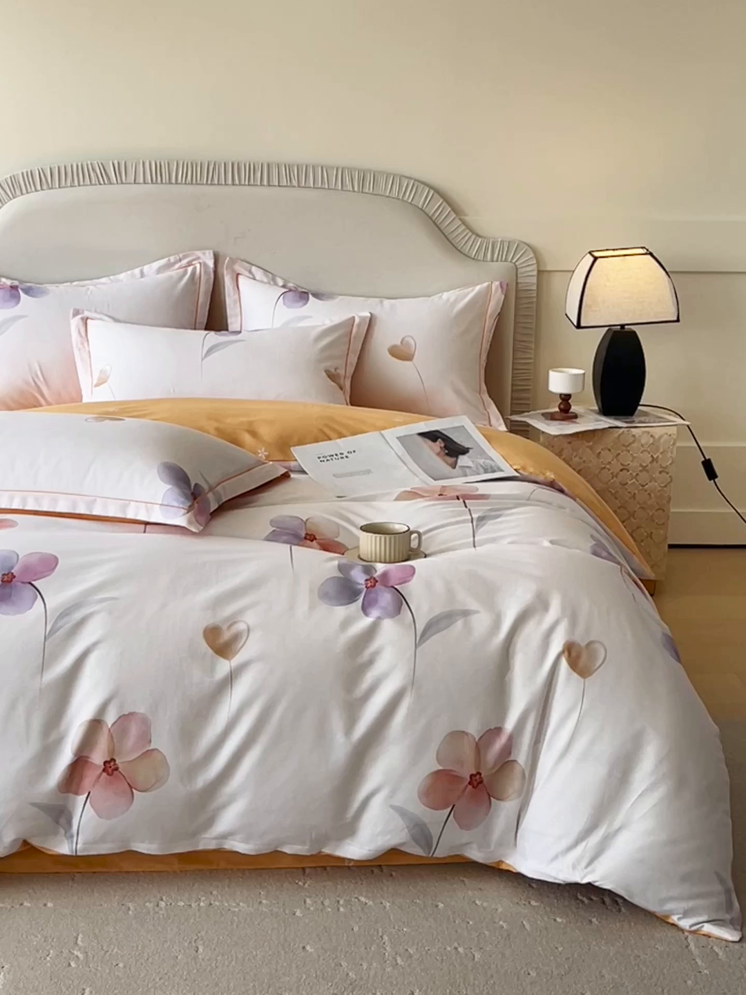 91家纺网 家纺一手货源 找家纺 梧桐树 2026新款高支密全棉纯棉印花四件套 A615山野漫漫-桔