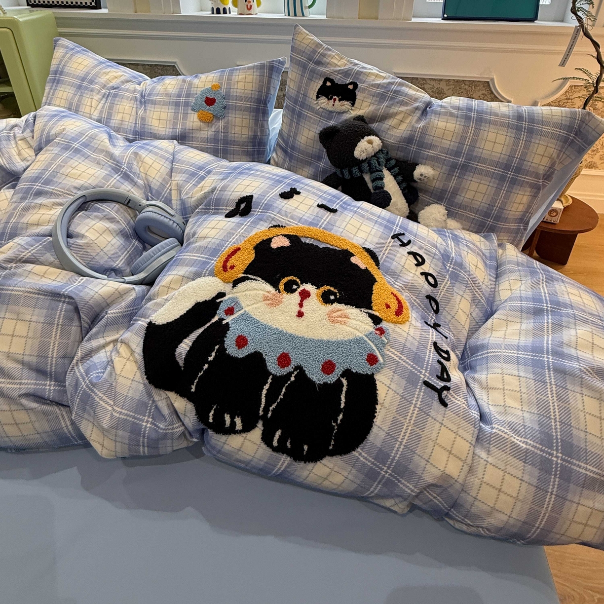 91家纺网 家纺一手货源 找家纺 珺柔家纺 2026新款全棉纯棉四件套 耳机小猫