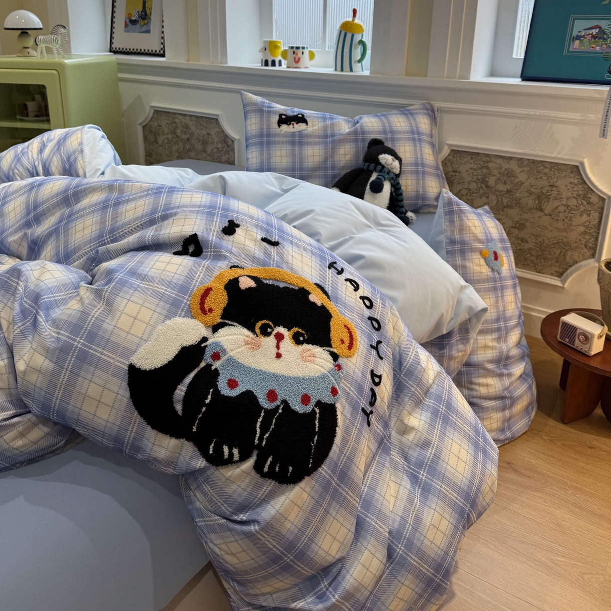 91家纺网 家纺一手货源 找家纺 珺柔家纺 2026新款全棉纯棉四件套 耳机小猫