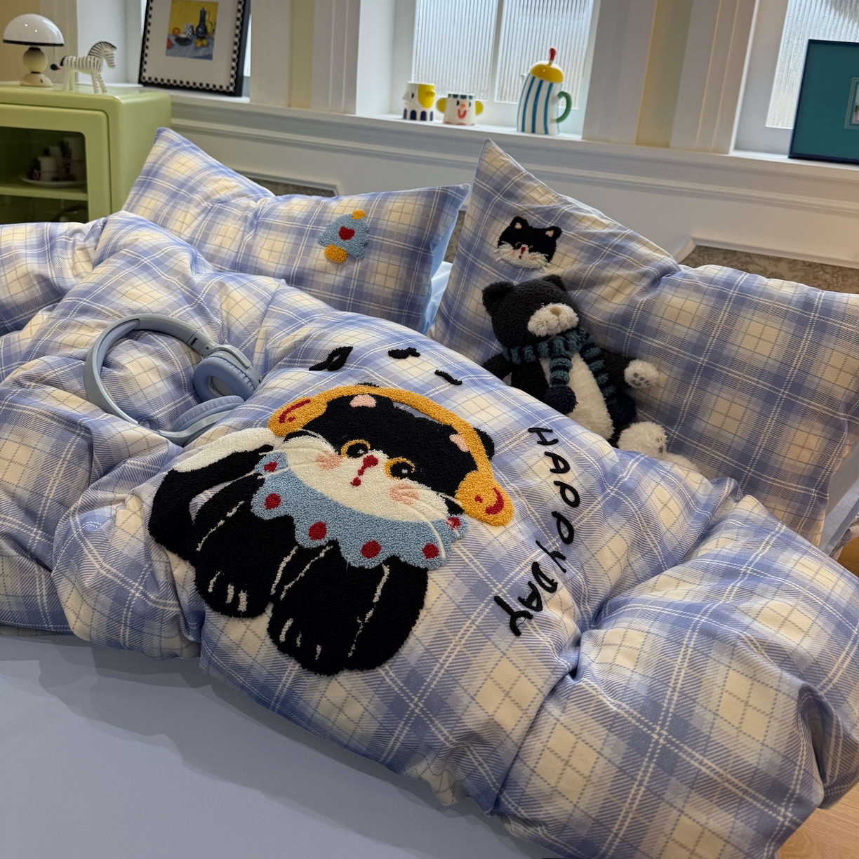 91家纺网 家纺一手货源 找家纺 珺柔家纺 2026新款全棉纯棉四件套 耳机小猫