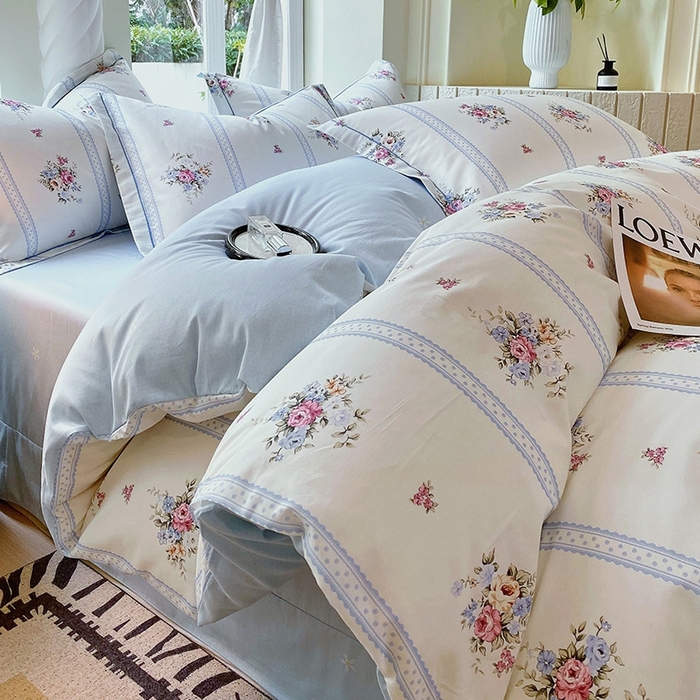 91家纺网 家纺一手货源 找家纺 梧桐树 2026新款高支密全棉纯棉印花四件套 A616春溪