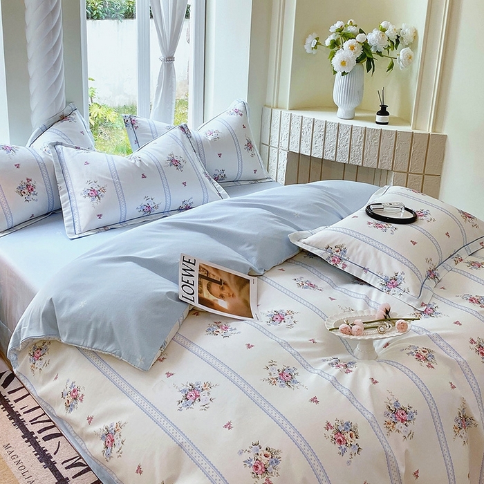 91家纺网 家纺一手货源 找家纺 梧桐树 2026新款高支密全棉纯棉印花四件套 A616春溪