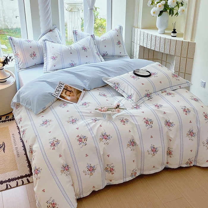 91家纺网 家纺一手货源 找家纺 梧桐树 2026新款高支密全棉纯棉印花四件套 A616春溪