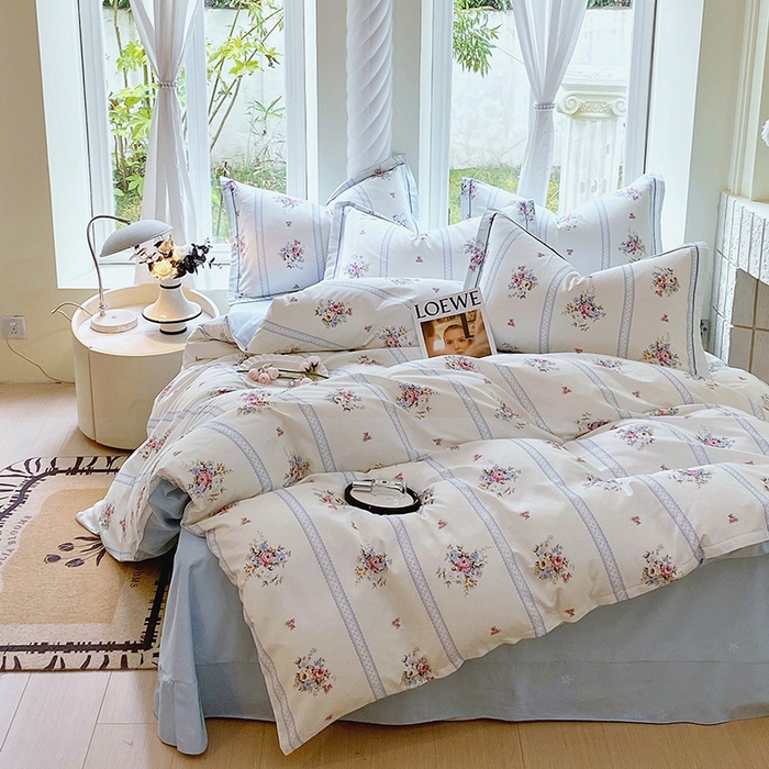 91家纺网 家纺一手货源 找家纺 梧桐树 2026新款高支密全棉纯棉印花四件套 A616春溪