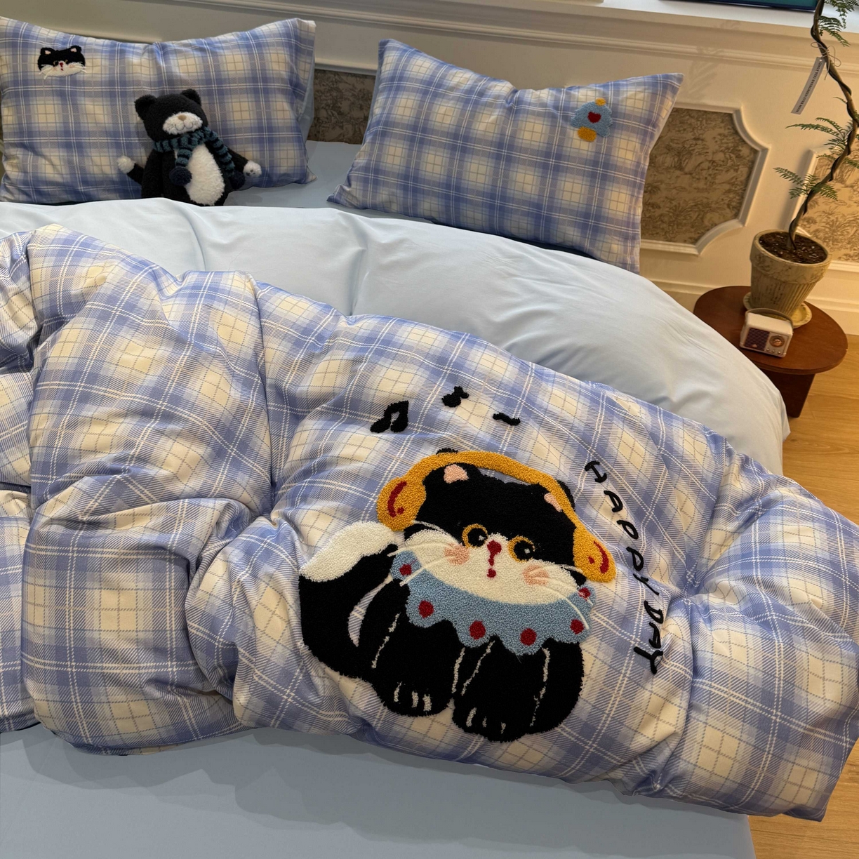 91家纺网 家纺一手货源 找家纺 珺柔家纺 2026新款全棉纯棉四件套 耳机小猫