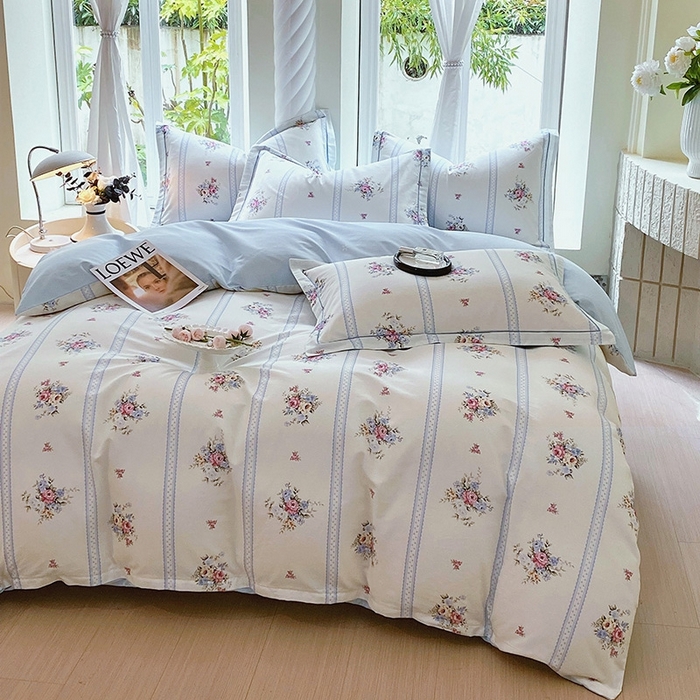 91家纺网 家纺一手货源 找家纺 梧桐树 2026新款高支密全棉纯棉印花四件套 A616春溪