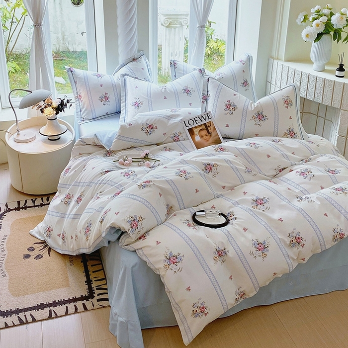 91家纺网 家纺一手货源 找家纺 梧桐树 2026新款高支密全棉纯棉印花四件套 A616春溪