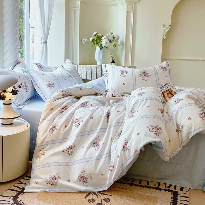 91家纺网 家纺一手货源 找家纺 梧桐树 2026新款高支密全棉纯棉印花四件套 A616春溪