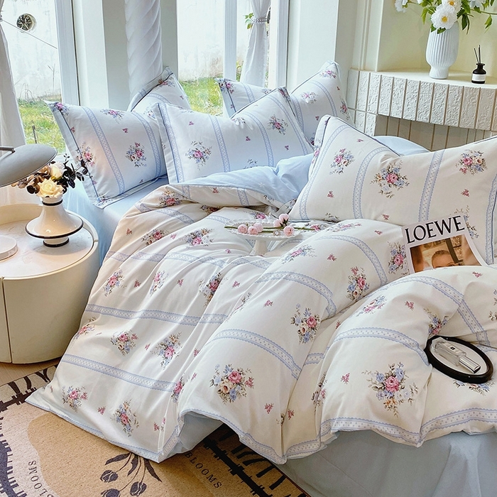 91家纺网 家纺一手货源 找家纺 梧桐树 2026新款高支密全棉纯棉印花四件套 A616春溪