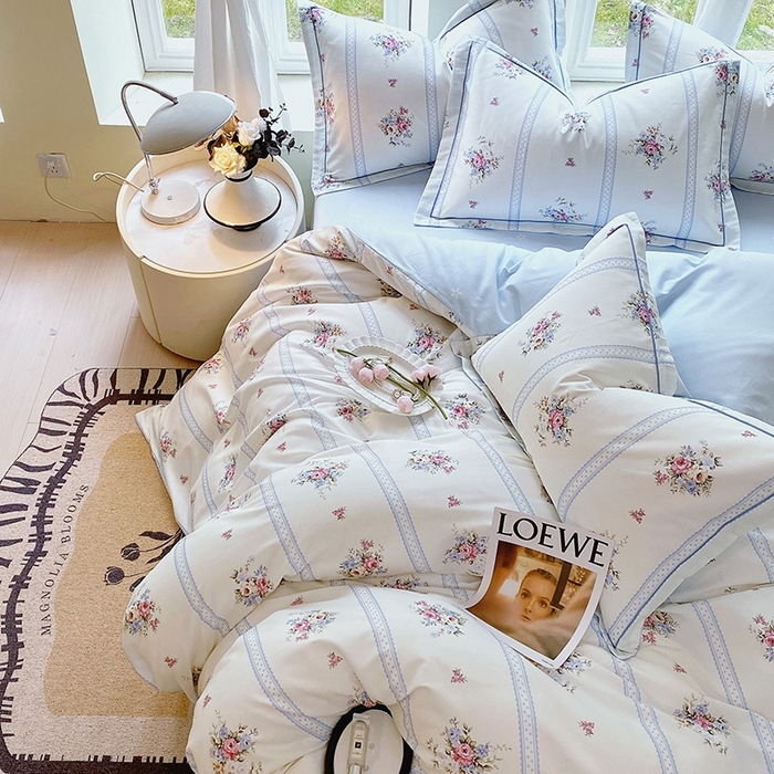 91家纺网 家纺一手货源 找家纺 梧桐树 2026新款高支密全棉纯棉印花四件套 A616春溪