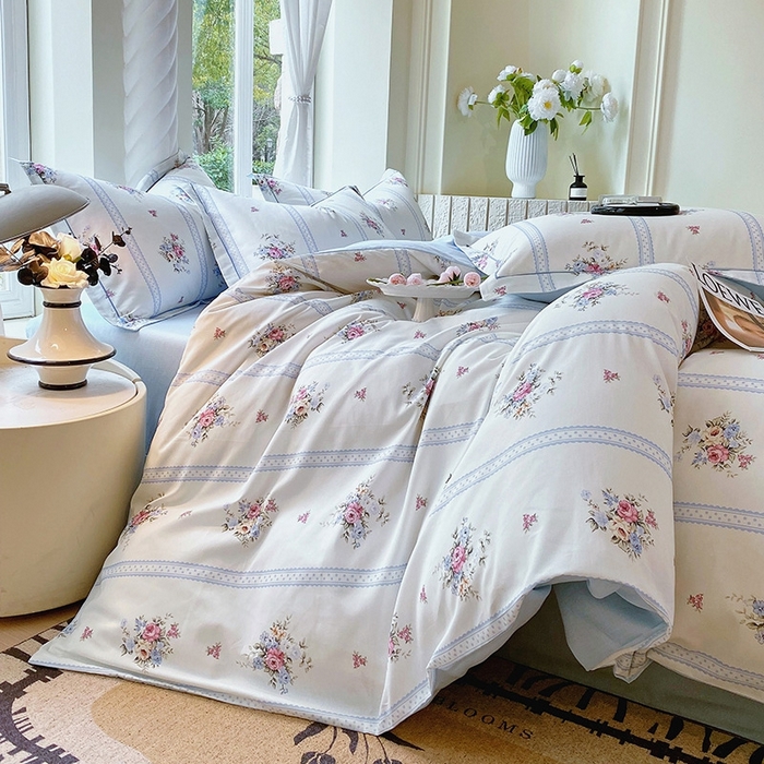 91家纺网 家纺一手货源 找家纺 梧桐树 2026新款高支密全棉纯棉印花四件套 A616春溪