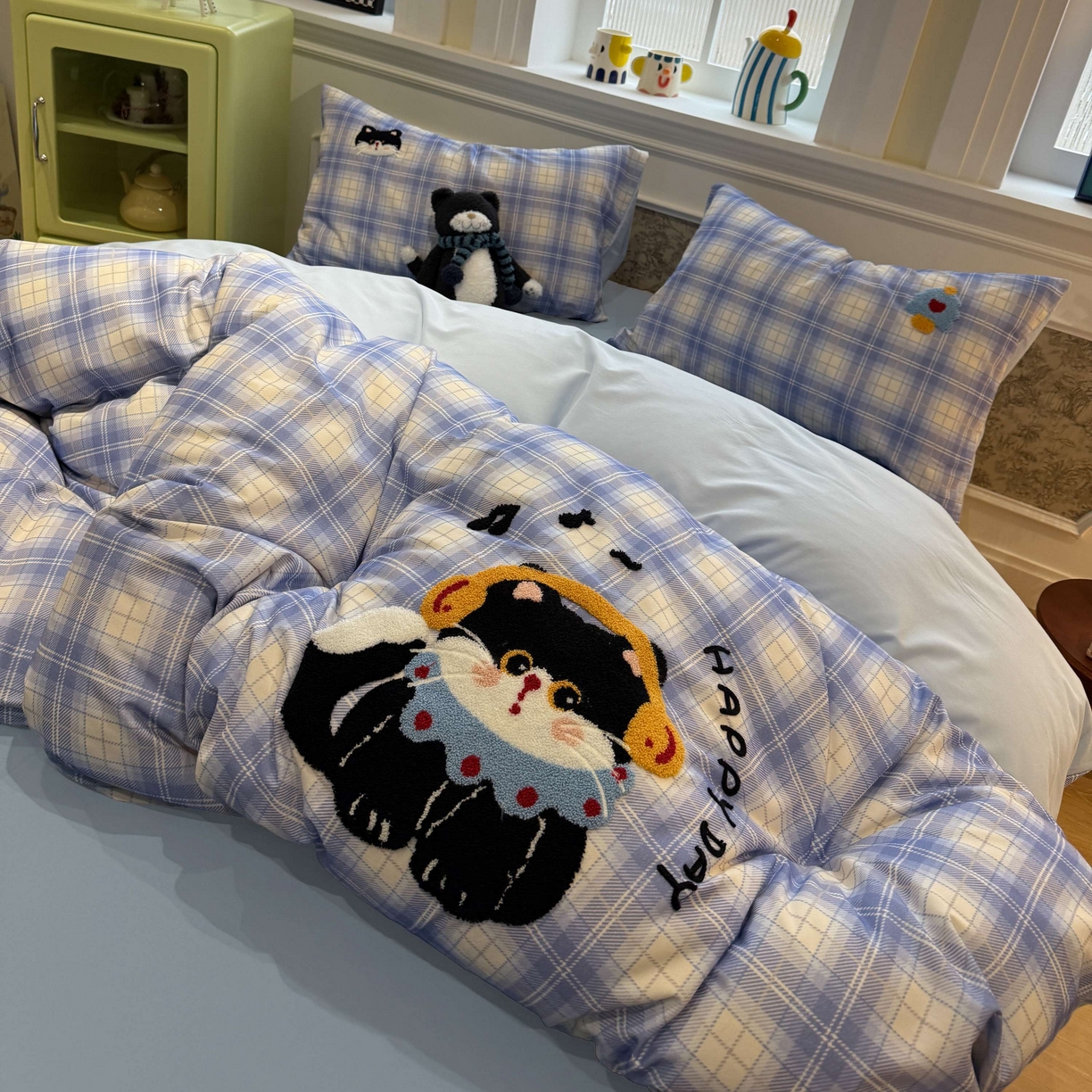 91家纺网 家纺一手货源 找家纺 珺柔家纺 2026新款全棉纯棉四件套 耳机小猫