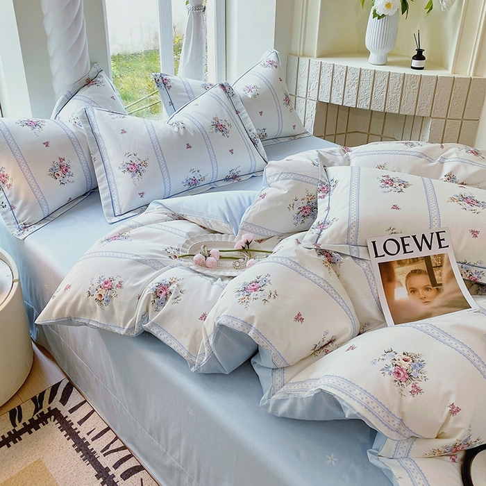 91家纺网 家纺一手货源 找家纺 梧桐树 2026新款高支密全棉纯棉印花四件套 A616春溪