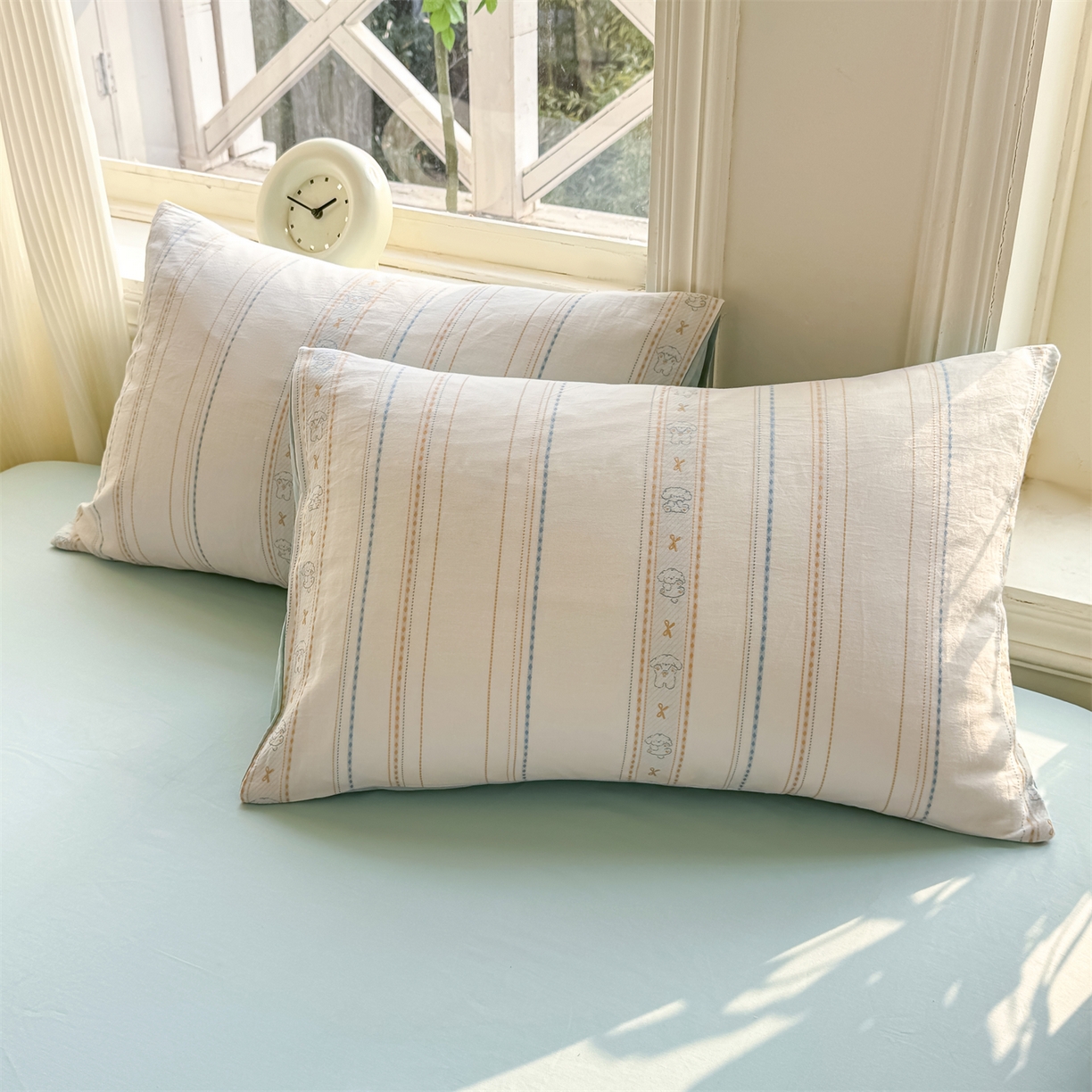 91家纺网 家纺一手货源 找家纺 灰鲸 2026新款A类全棉纯棉色织提花四件套 线条小狗-蓝