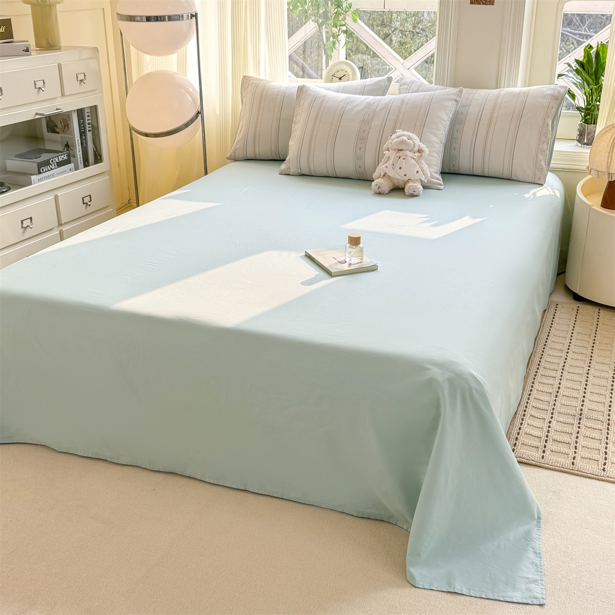 91家纺网 家纺一手货源 找家纺 灰鲸 2026新款A类全棉纯棉色织提花四件套 线条小狗-蓝