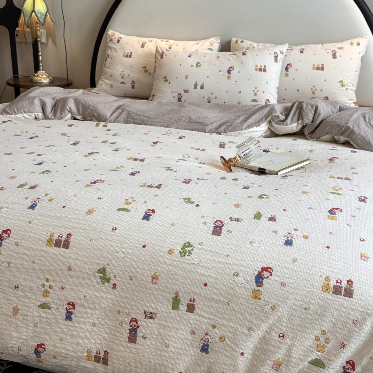 91家纺网 家纺一手货源 找家纺 美丽坊 2026新款爆款韩版泡泡纱四件套 超级玛丽