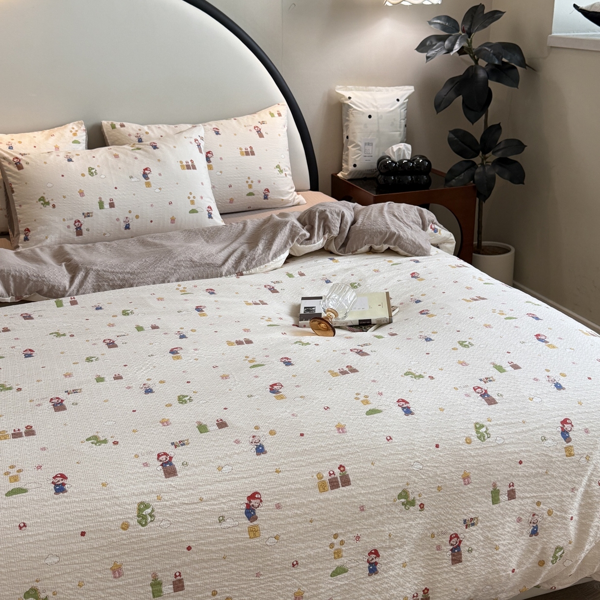 91家纺网 家纺一手货源 找家纺 美丽坊 2026新款爆款韩版泡泡纱四件套 超级玛丽