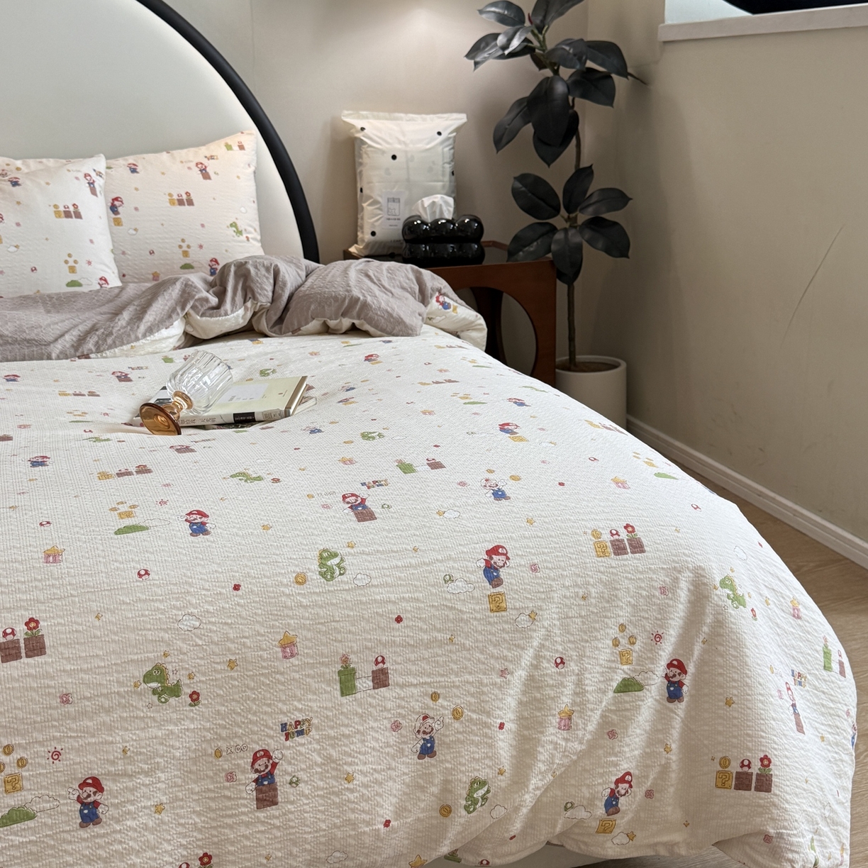 91家纺网 家纺一手货源 找家纺 美丽坊 2026新款爆款韩版泡泡纱四件套 超级玛丽