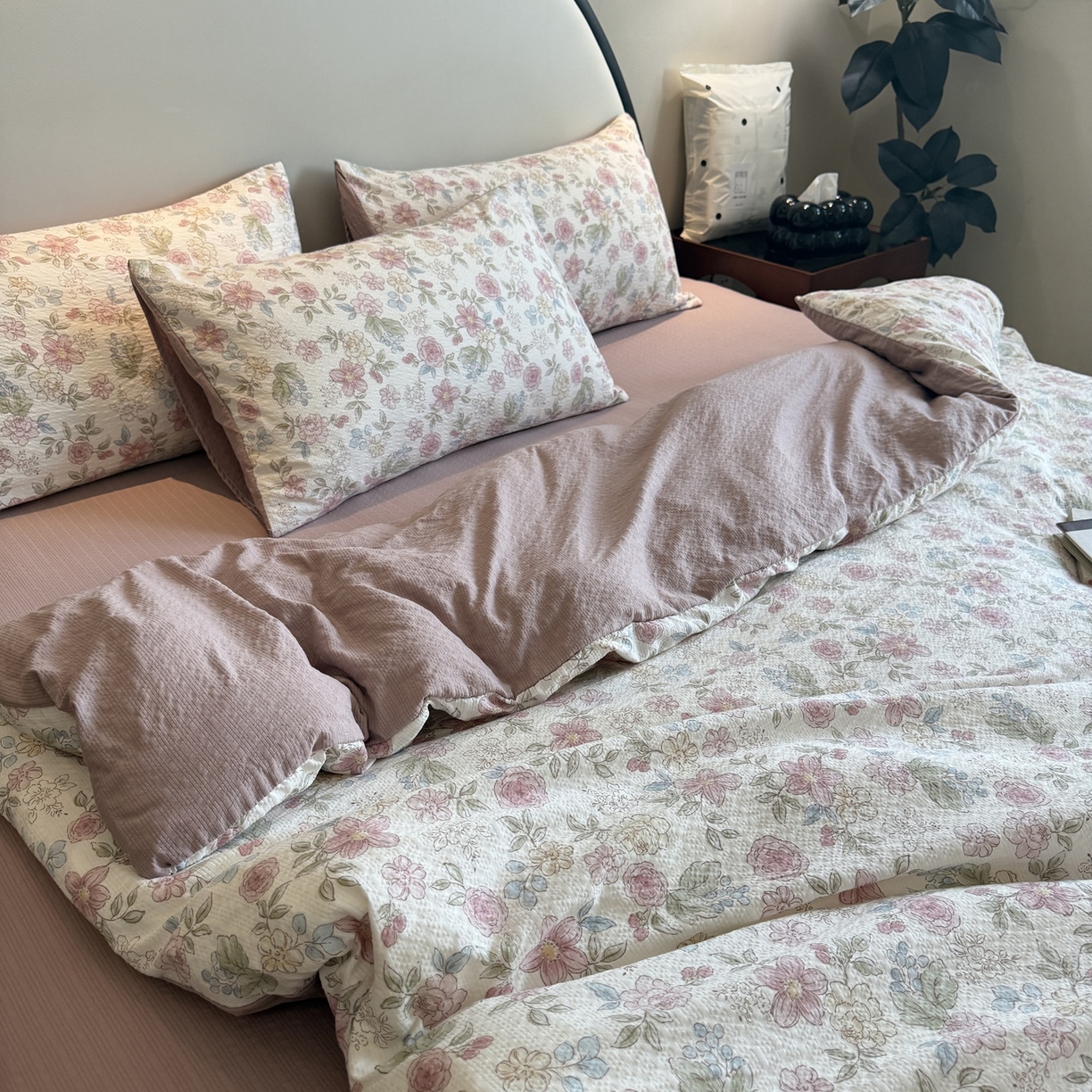 91家纺网 家纺一手货源 找家纺 美丽坊 2026新款爆款韩版泡泡纱四件套 朵蔓