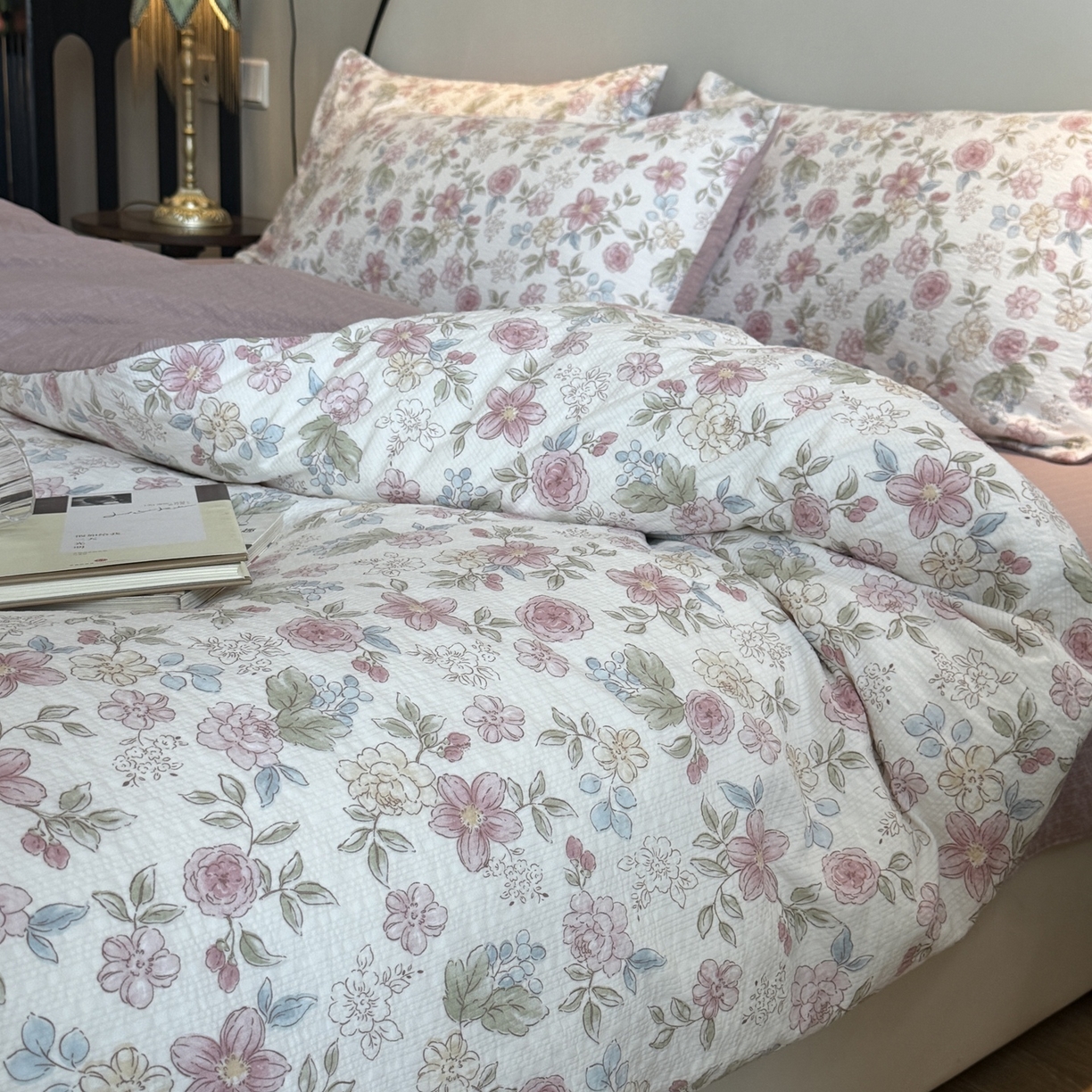 91家纺网 家纺一手货源 找家纺 美丽坊 2026新款爆款韩版泡泡纱四件套 朵蔓