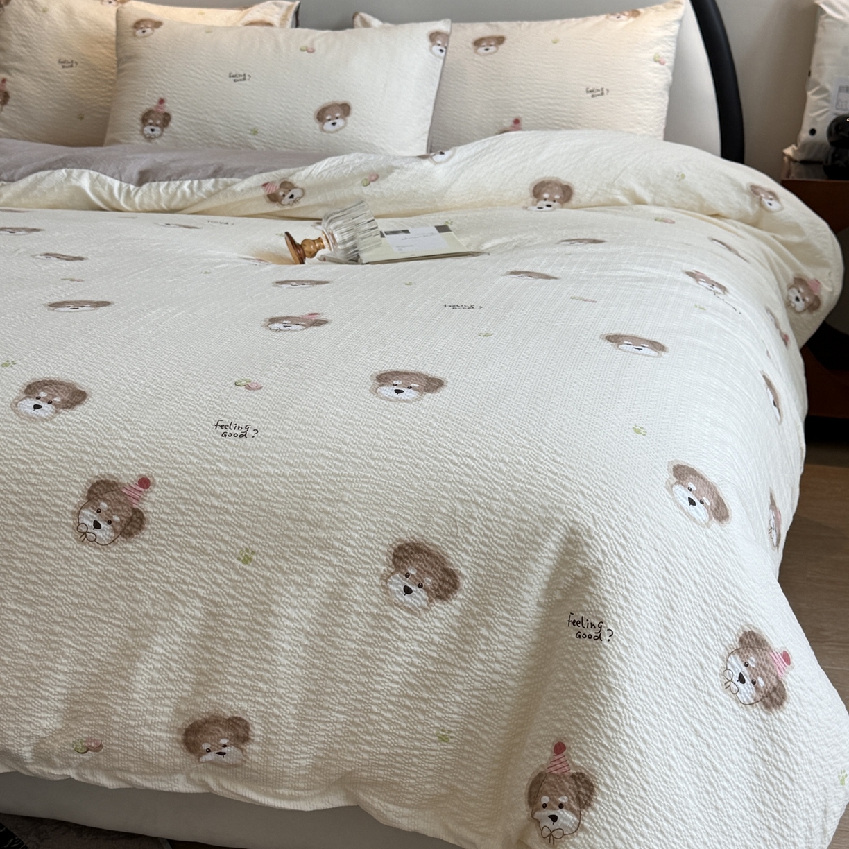 91家纺网 家纺一手货源 找家纺 美丽坊 2026新款爆款韩版泡泡纱四件套 哈基米