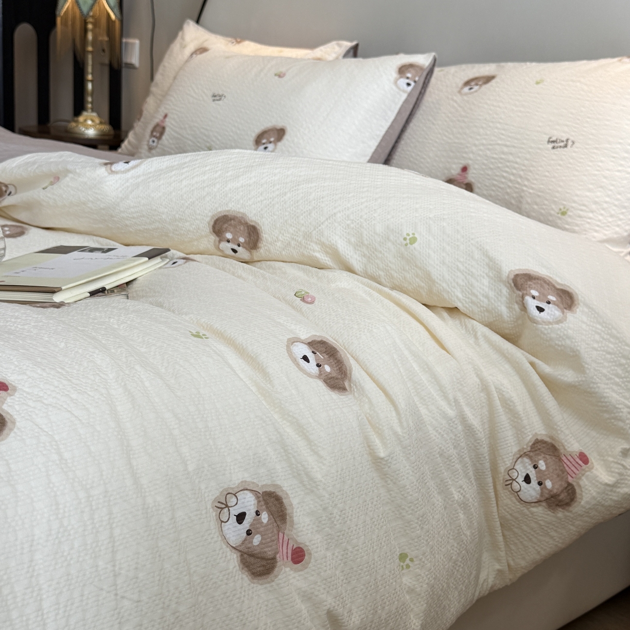 91家纺网 家纺一手货源 找家纺 美丽坊 2026新款爆款韩版泡泡纱四件套 哈基米