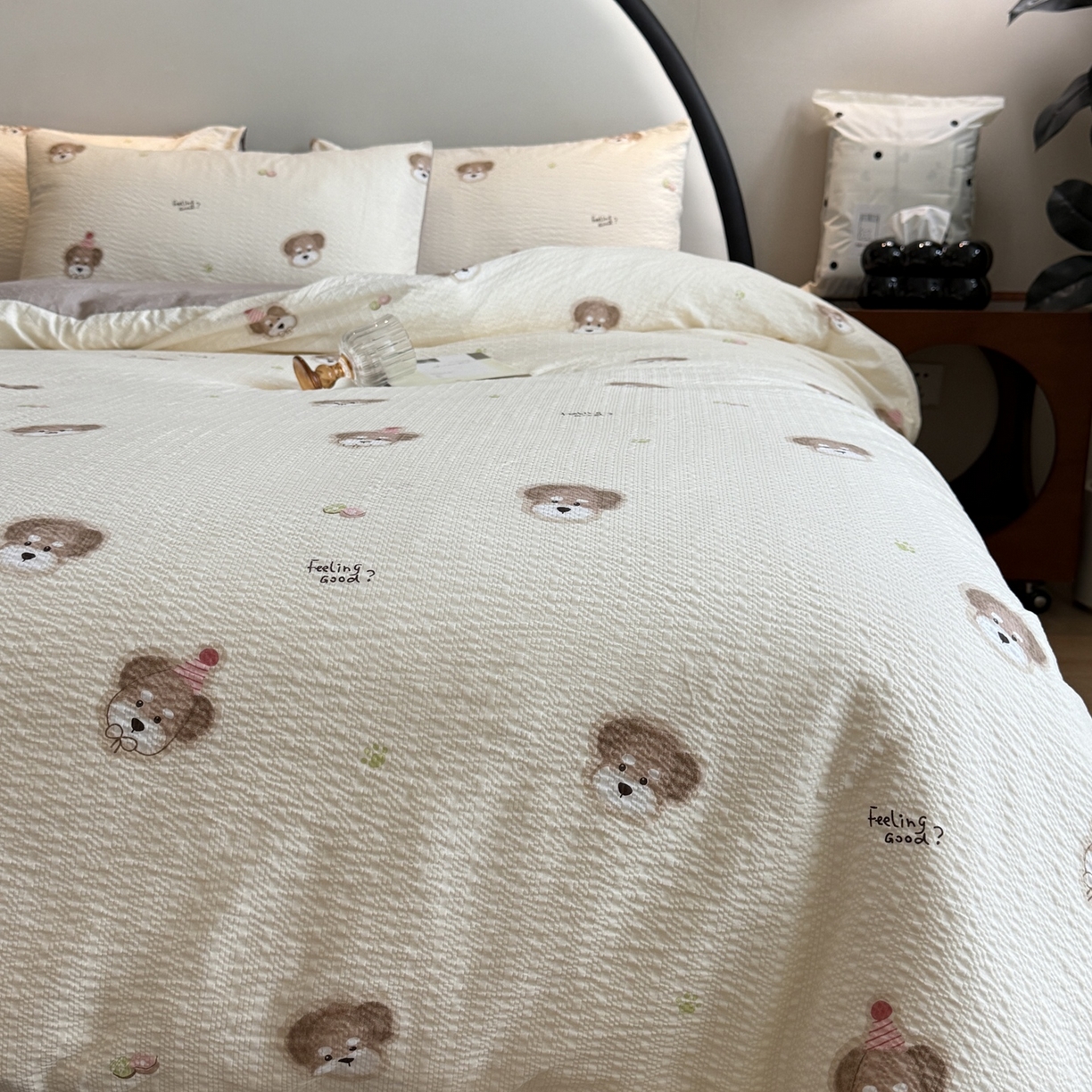 91家纺网 家纺一手货源 找家纺 美丽坊 2026新款爆款韩版泡泡纱四件套 哈基米