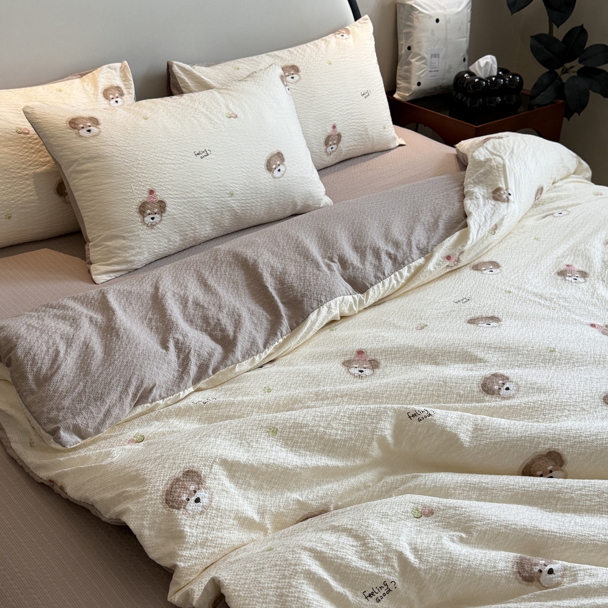 91家纺网 家纺一手货源 找家纺 美丽坊 2026新款爆款韩版泡泡纱四件套 哈基米