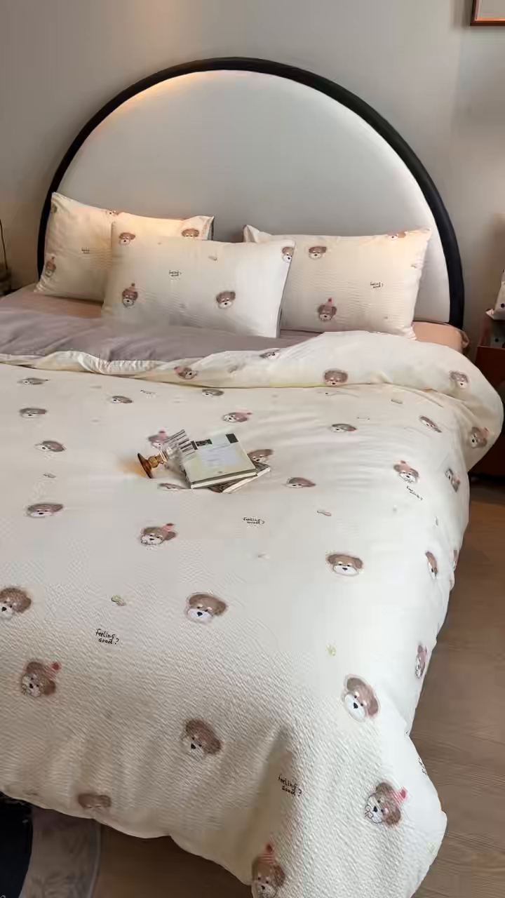 91家纺网 家纺一手货源 找家纺 美丽坊 2026新款爆款韩版泡泡纱四件套 哈基米