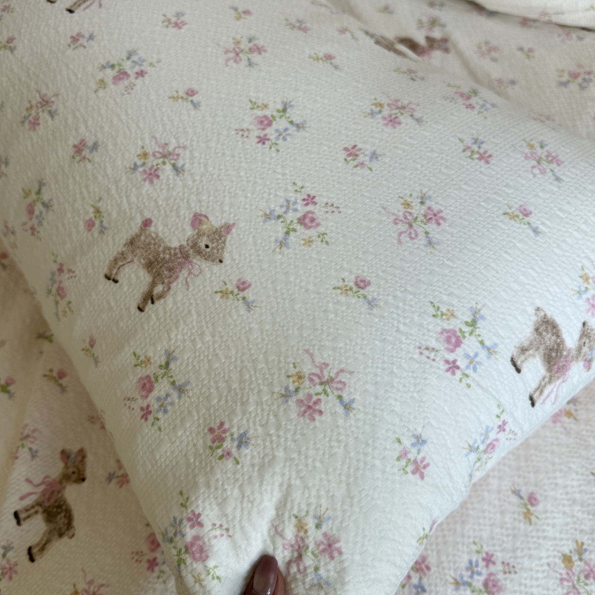 91家纺网 家纺一手货源 找家纺 美丽坊 2026新款爆款韩版泡泡纱四件套 花间鹿