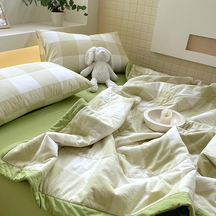 91家纺网 家纺一手货源 找家纺 春皖家纺 2026春夏新款全棉色织水洗棉夏被夏凉被空调被-云恋系列 云恋-芳青绿