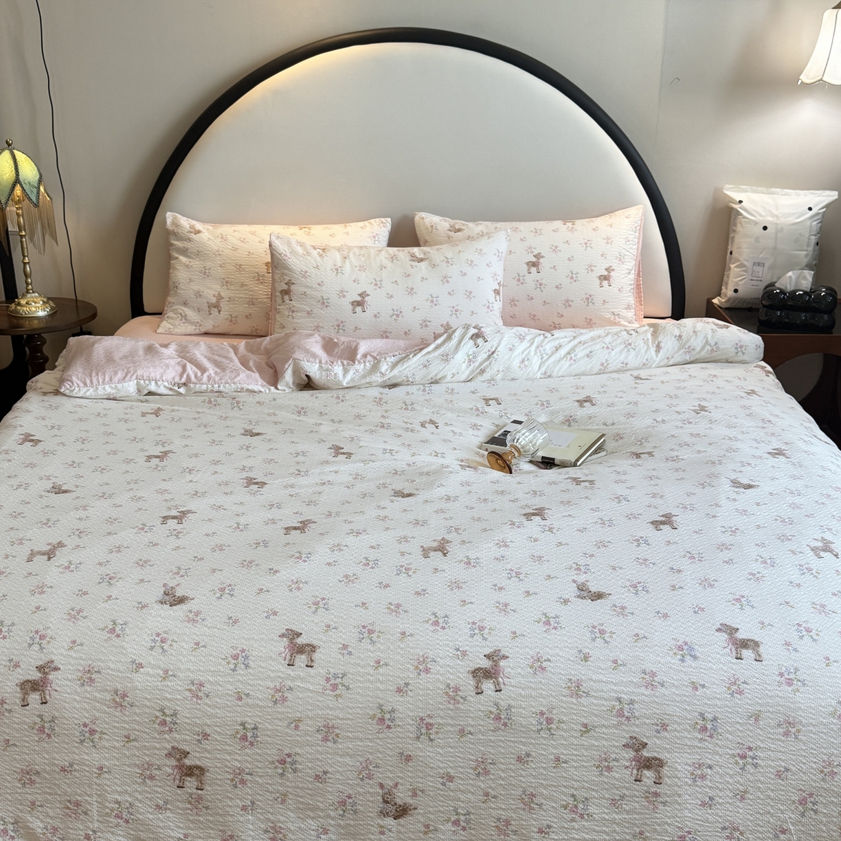 91家纺网 家纺一手货源 找家纺 美丽坊 2026新款爆款韩版泡泡纱四件套 花间鹿