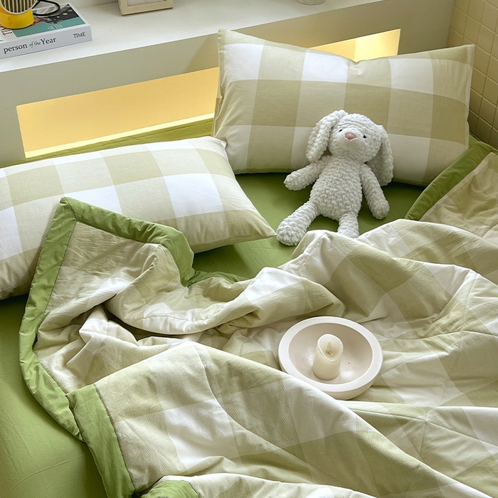 91家纺网 家纺一手货源 找家纺 春皖家纺 2026春夏新款全棉色织水洗棉夏被夏凉被空调被-云恋系列 云恋-芳青绿