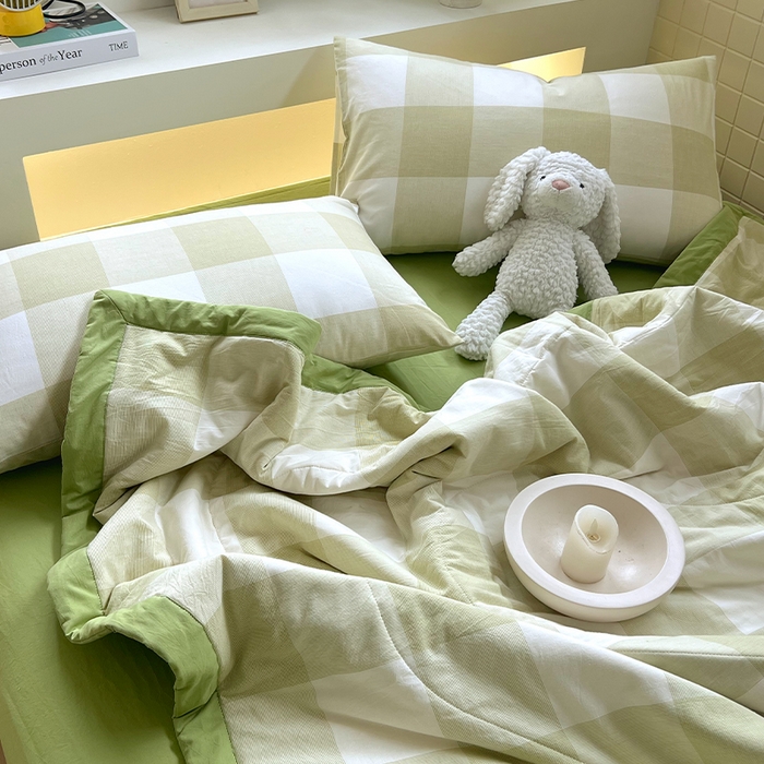 91家纺网 家纺一手货源 找家纺 春皖家纺 2026春夏新款全棉色织水洗棉夏被夏凉被空调被-云恋系列 云恋-芳青绿