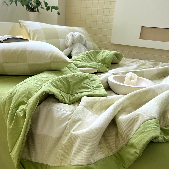 91家纺网 家纺一手货源 找家纺 春皖家纺 2026春夏新款全棉色织水洗棉夏被夏凉被空调被-云恋系列 云恋-芳青绿