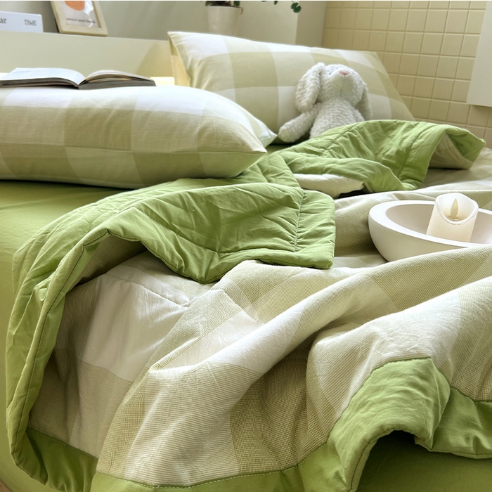 91家纺网 家纺一手货源 找家纺 春皖家纺 2026春夏新款全棉色织水洗棉夏被夏凉被空调被-云恋系列 云恋-芳青绿