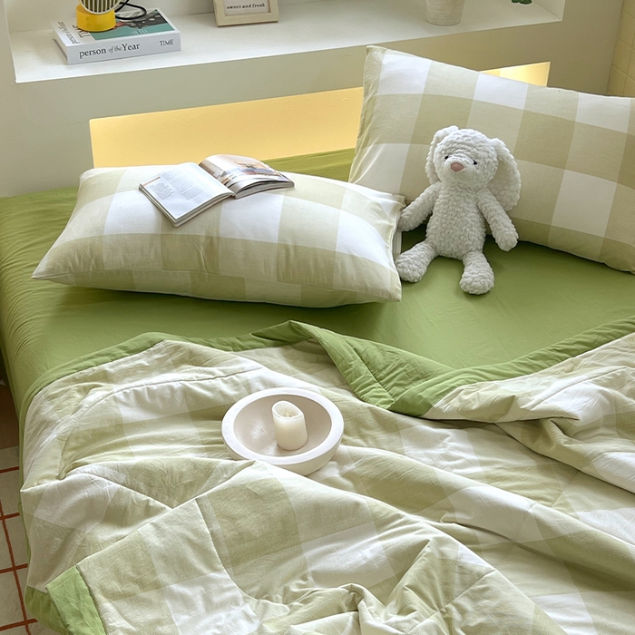 91家纺网 家纺一手货源 找家纺 春皖家纺 2026春夏新款全棉色织水洗棉夏被夏凉被空调被-云恋系列 云恋-芳青绿