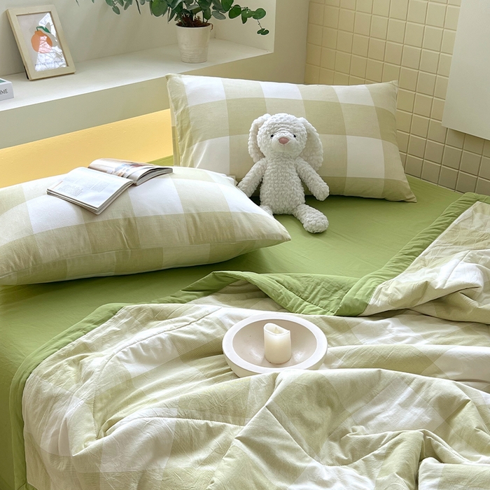 91家纺网 家纺一手货源 找家纺 春皖家纺 2026春夏新款全棉色织水洗棉夏被夏凉被空调被-云恋系列 云恋-芳青绿