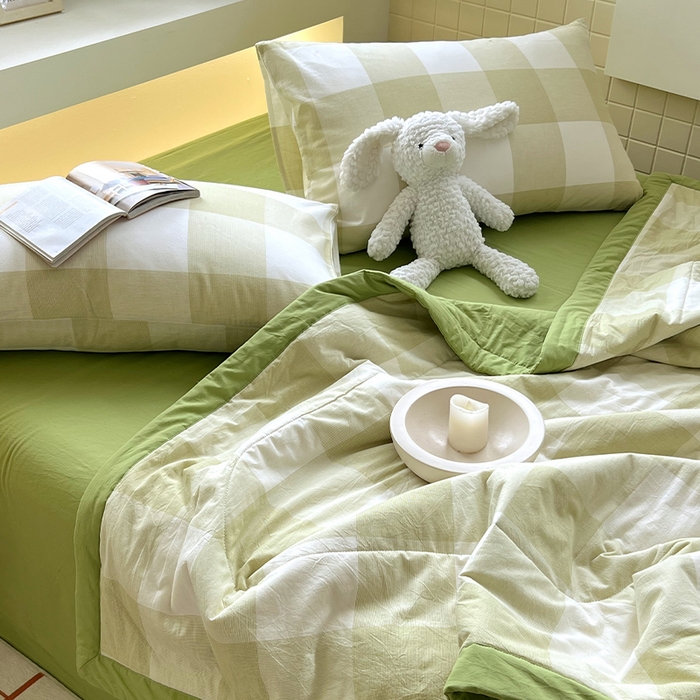 91家纺网 家纺一手货源 找家纺 春皖家纺 2026春夏新款全棉色织水洗棉夏被夏凉被空调被-云恋系列 云恋-芳青绿