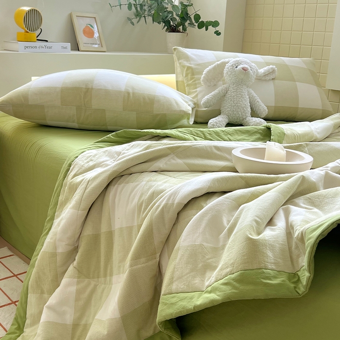 91家纺网 家纺一手货源 找家纺 春皖家纺 2026春夏新款全棉色织水洗棉夏被夏凉被空调被-云恋系列 云恋-芳青绿