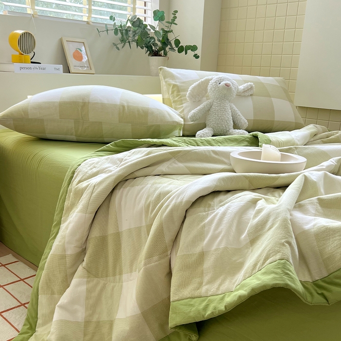 91家纺网 家纺一手货源 找家纺 春皖家纺 2026春夏新款全棉色织水洗棉夏被夏凉被空调被-云恋系列 云恋-芳青绿