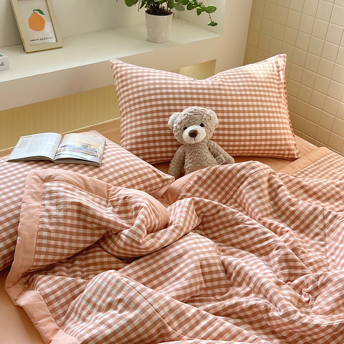 91家纺网 家纺一手货源 找家纺 春皖家纺 2026春夏新款全棉色织水洗棉夏被夏凉被空调被-云恋系列 云恋-粉小格